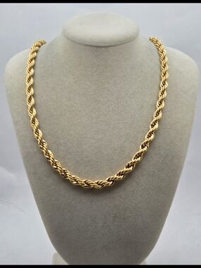 Vintage NAPIER Gold Tone Thick Rope Chain Necklace 18.5" Chunky Statement